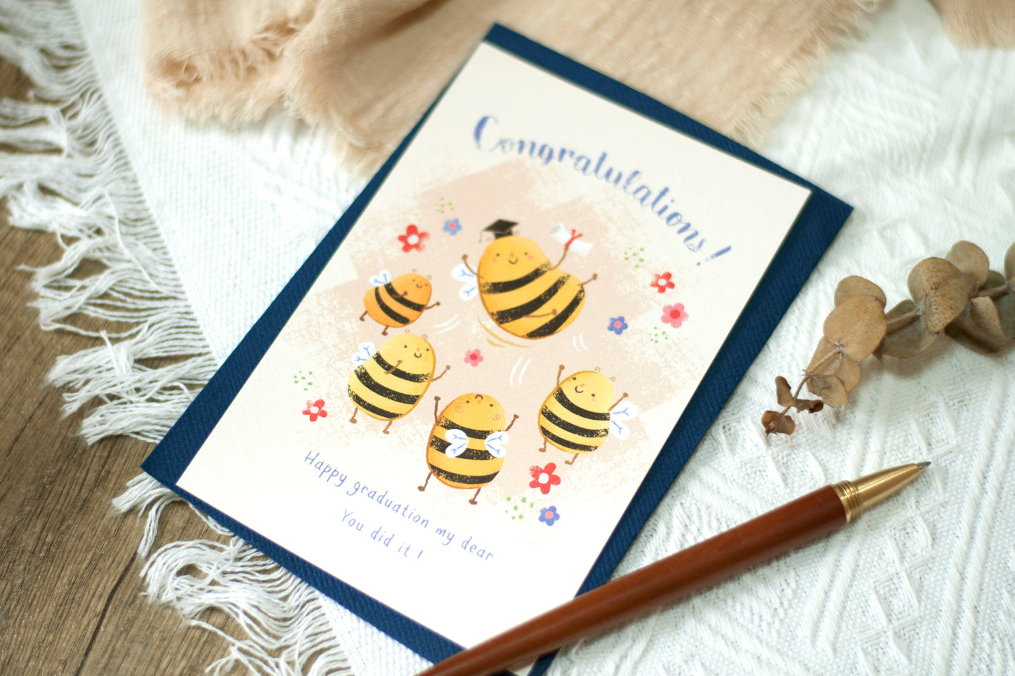 畢業賀卡心意卡明信片-小蜜蜂 graduation card