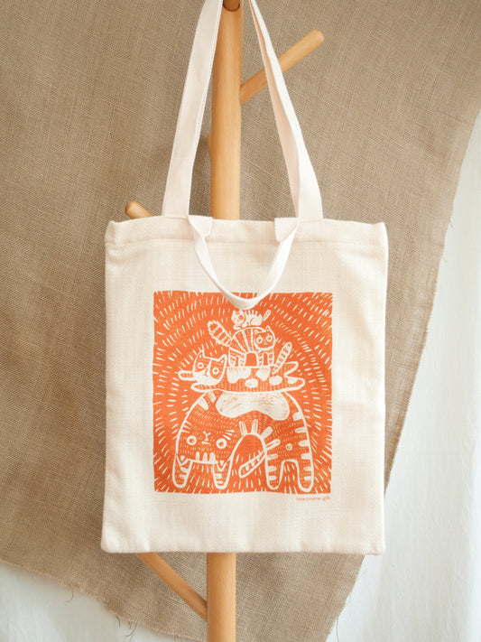 原創設計版畫風格布袋-貓咪 cat totebag