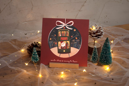 原創港式插畫聖誕卡- A款聖誕老人與電車