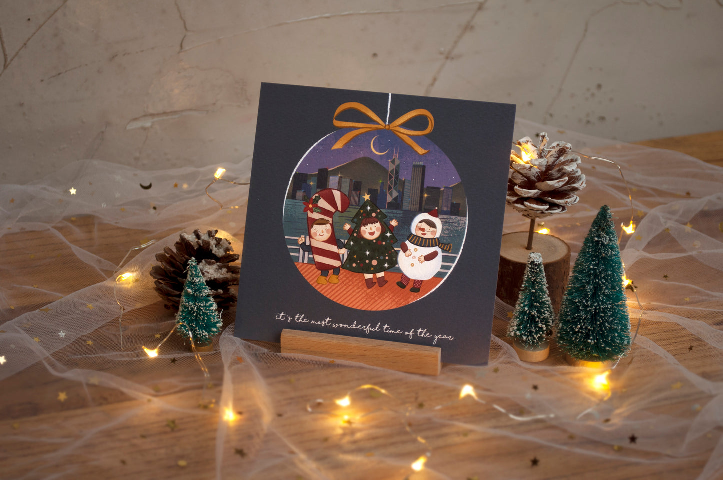 原創港式插畫聖誕卡- B款聖誕夜的海旁