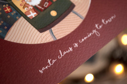 原創港式插畫聖誕卡- A款聖誕老人與電車