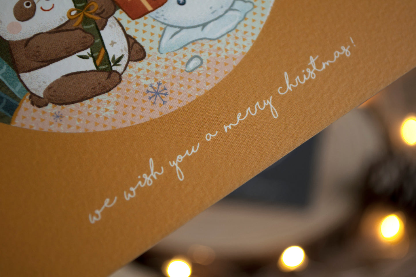 原創港式插畫聖誕卡-D款雪人與熊貓