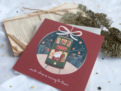 原創港式插畫聖誕卡- A款聖誕老人與電車