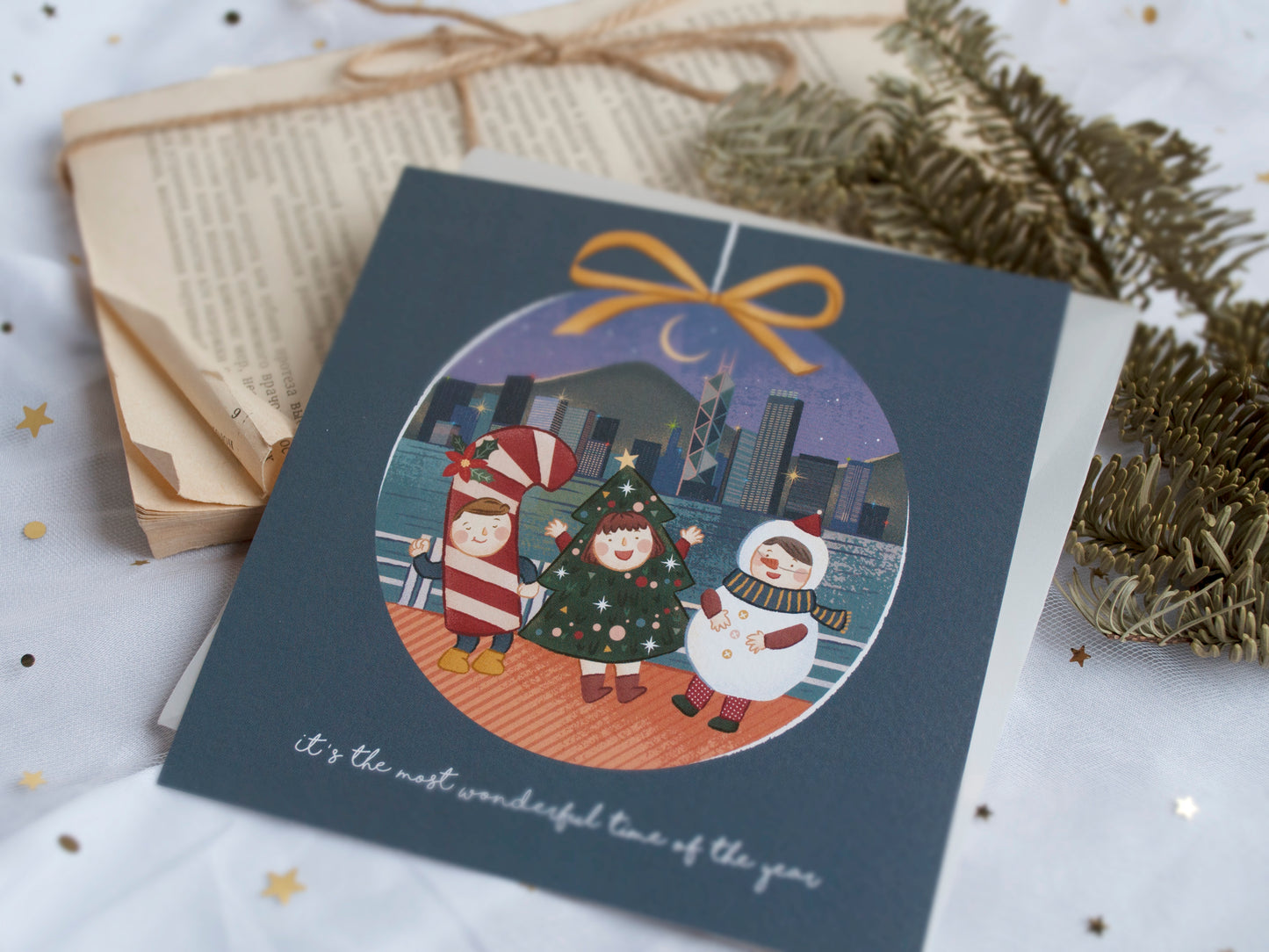 原創港式插畫聖誕卡- B款聖誕夜的海旁