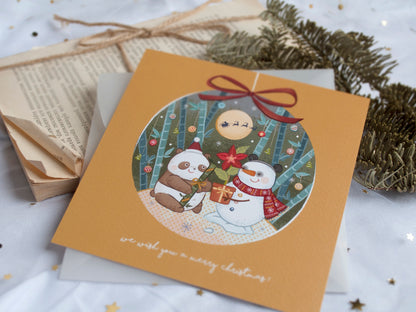 原創港式插畫聖誕卡-D款雪人與熊貓