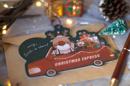 聖誕吊掛賀卡-鹿車-賀卡/吊飾兩用設計