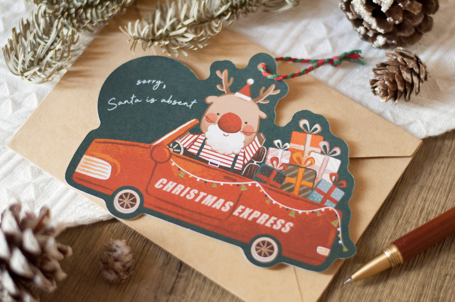聖誕吊掛賀卡-鹿車-賀卡/吊飾兩用設計