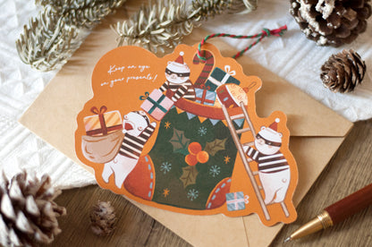 聖誕吊掛賀卡-可愛小偷-賀卡/吊飾兩用設計