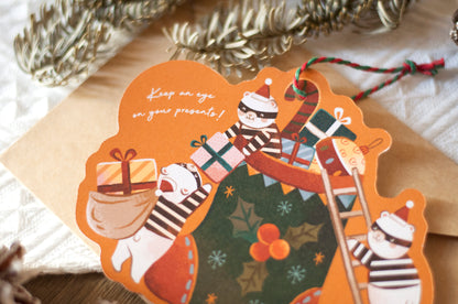 聖誕吊掛賀卡-可愛小偷-賀卡/吊飾兩用設計